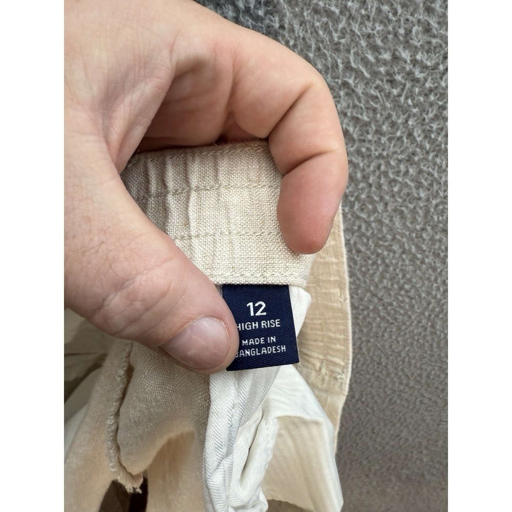 Lands End Pants Womens 12 Tan 100% Linen High Rise Wide Leg Nautical Coastal - Picture 7 of 10